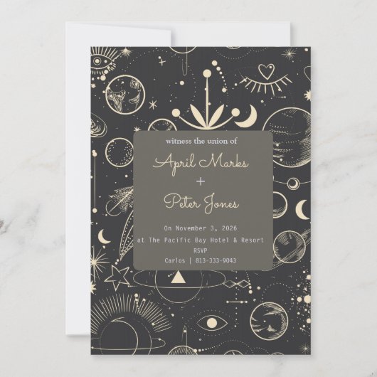 Black Celestial Moon Phases Wedding Einladung (Vorderseite)