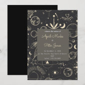 Black Celestial Moon Phases Wedding Einladung (Vorne/Hinten)