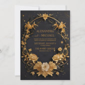 Black Celestial Mystical Gold Moon Wedding Einladung (Vorderseite)