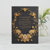 Black Celestial Mystical Gold Moon Wedding Einladung (Stehend Vorderseite)