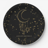 Black Celestial Star Moon Birthday Pappteller (Vorderseite)