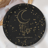 Black Celestial Star Moon Birthday Pappteller
