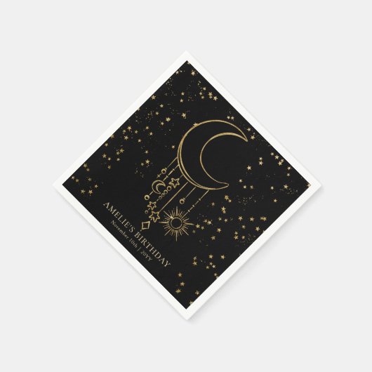 Black Celestial Star Moon Birthday Serviette (Ecke)