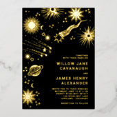 Black Celestial Wedding Folieneinladung (Vorderseite)