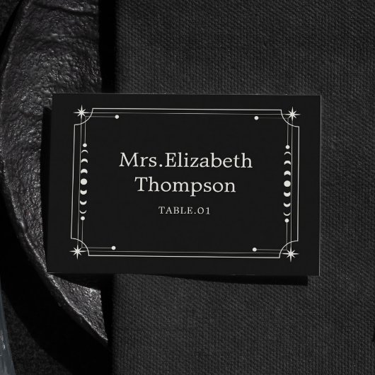 Black Celestial Wedding Place Name Cards DIY Einladung