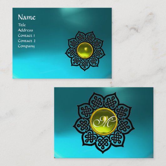 BLACK CELTIC BLUME YELLOW GEM MONOGRAM Aqua Visitenkarte (Vorne/Hinten)