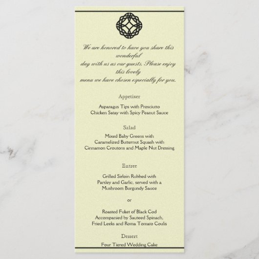 Black Celtic Eternity Knot Wedding Menu Menükarte (Vorderseite)