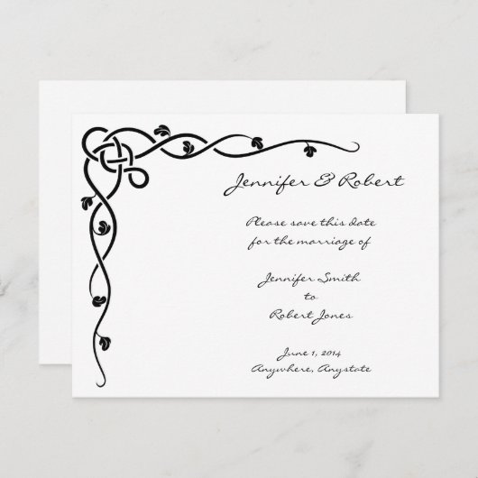 Black Celtic Knot Corner Save the Date (Vorne/Hinten)