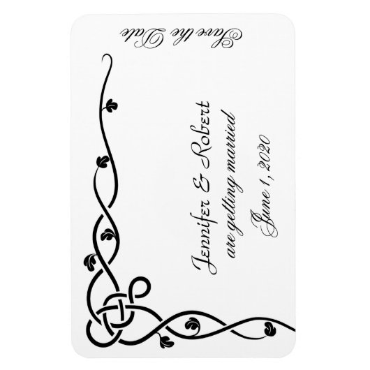 Black Celtic Knot Corner Save the Date Magnet (Vertikal)