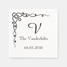 Black Celtic Knot Corner Vine Monogram Wedding Serviette