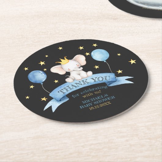 black chalk baby thank you elephant BALLOON Runder Pappuntersetzer (Angewinkelt)