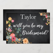 Black Chalk Board Floral Werden Sie meine Bridesma Einladung (Vorne/Hinten)