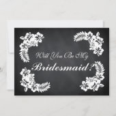 Black Chalk Board Floral Werden Sie meine Bridesma Einladung (Vorderseite)