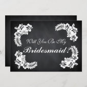 Black Chalk Board Floral Werden Sie meine Bridesma Einladung (Vorne/Hinten)