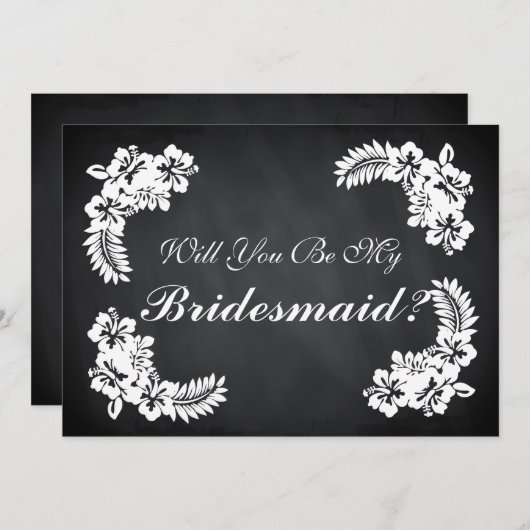 Black Chalk Board Floral Werden Sie meine Bridesma Einladung (Vorne/Hinten)