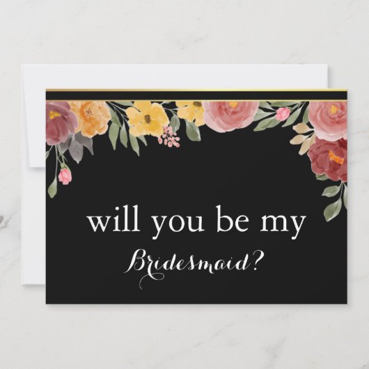 Black Chalk Board Floral Werden Sie meine Bridesma Einladung (Vorderseite)