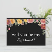 Black Chalk Board Floral Werden Sie meine Bridesma Einladung (Stehend Vorderseite)