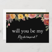 Black Chalk Board Floral Werden Sie meine Bridesma Einladung (Vorne/Hinten)