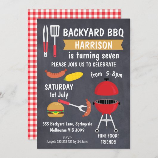 Black Chalkboard Backyard GRILLEN Einladung Geburt (Vorne/Hinten)