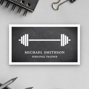 Black Chalkboard Barbell Fitness Personal Trainer Visitenkarte