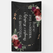 Black Chalkboard Burgundy Gold Rose Boho Wedding Banner (Vertikal)