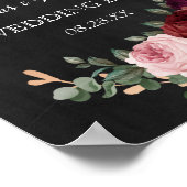 Black Chalkboard Burgundy Gold Rose Boho Wedding Poster (Ecke)
