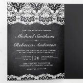 Black Chalkboard Country Lace auf einer Hochzeit Dreifach Gefaltete Einladung (Innen Erste Seite)