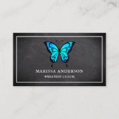 Black Chalkboard Elegante Blue Butterfly Visitenkarte (Vorderseite)
