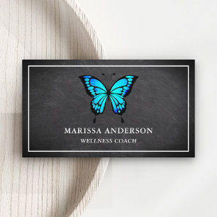 Black Chalkboard Elegante Blue Butterfly Visitenkarte