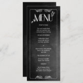Black Chalkboard Elegantes Slim Dinner Menü Menükarte (Vorne/Hinten)