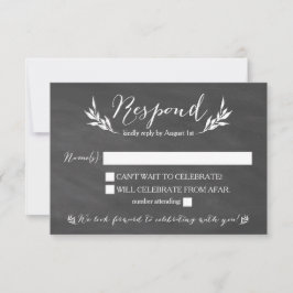 Black Chalkboard Floral Wedding RSVP Card Karte