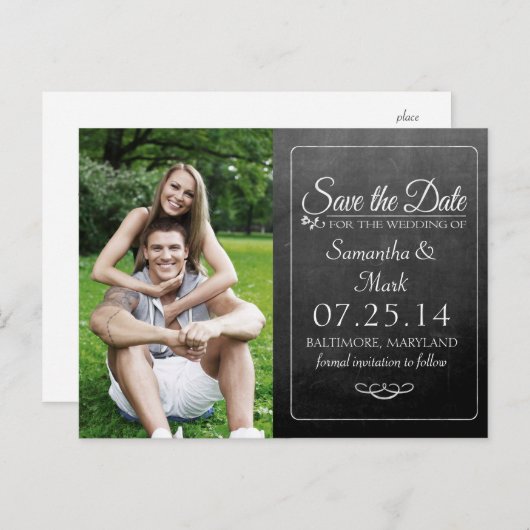 Black Chalkboard-Foto Save the Date Ankündigungspostkarte (Vorne/Hinten)