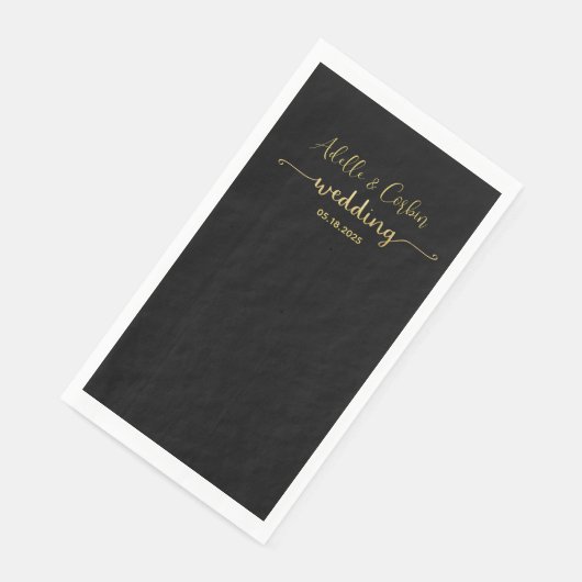 Black Chalkboard & Gold Calligraphy Wedding Serviette (Ecke)