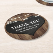 Black Chalkboard Heart Wood Wedding Vielen Dank Runder Pappuntersetzer (Angewinkelt)