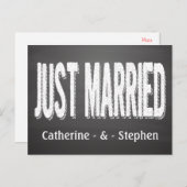 Black Chalkboard Just Married Wedding Ankündigung (Vorne/Hinten)