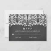 Black Chalkboard & Lace RSVP Card (Vorderseite)