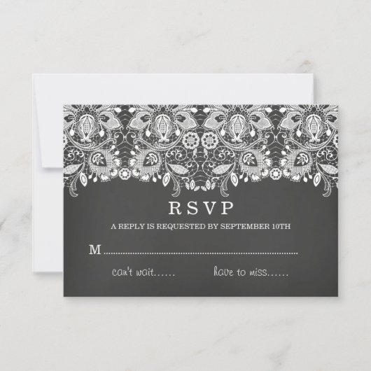 Black Chalkboard & Lace RSVP Card Karte (Vorderseite)