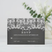 Black Chalkboard & Lace RSVP Card Karte (Stehend Vorderseite)