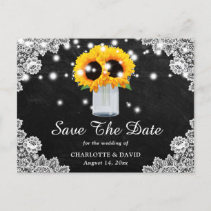 Black Chalkboard Lace Sunflower Save the Date Ankündigungspostkarte