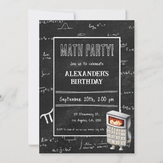Black Chalkboard Math Formulas Calculator Geburtst Einladung (Vorderseite)