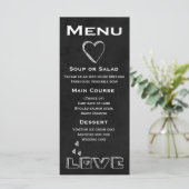Black Chalkboard Menü Liebe Herz - Hochzeit, Party Menükarte (Stehend Vorderseite)