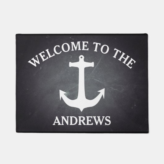 Black Chalkboard Modern Willkommen Personalisiert Fußmatte (Vorderseite)
