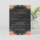 Black Chalkboard Pink Floral Brautparty lädt ein Einladung (Stehend Vorderseite)