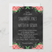 Black Chalkboard Pink Floral Wedding Einladung (Vorderseite)
