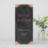 Black Chalkboard Pink Floral Wedding Program Cards Programm (Stehend Vorderseite)