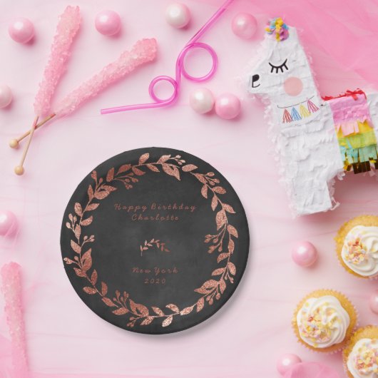 Black Chalkboard Pink Rose Gold Grau Weihnachten Pappteller (Party)