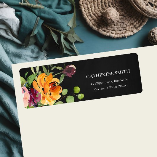 BLACK CHALKBOARD PINK YELLOW ORANGE FLORAL ADRESSE