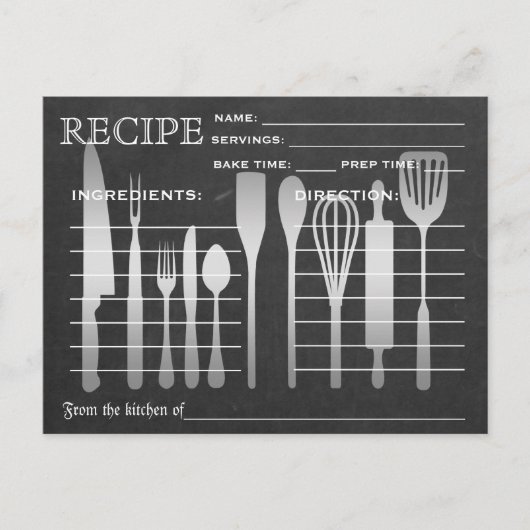 Black Chalkboard Retro Rezept Card Küche Tools Postkarte (Vorderseite)