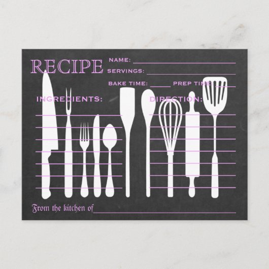Black Chalkboard Retro Rezept Card Küche Tools Postkarte (Vorderseite)