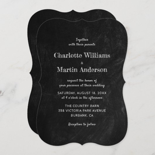 Black Chalkboard Rustic Country Wedding Einladung (Vorne/Hinten)